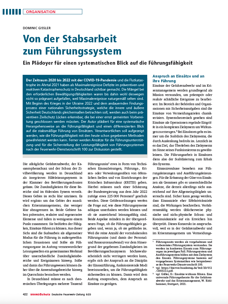 Von der Stabsarbeit zum Führungssystem Von der Stabsarbeit zum Führungssystem